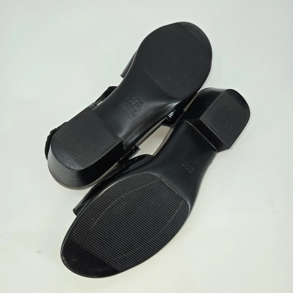 SAS Sunburst Tripad‎ Comfort Black Patent Leather Cutout Sandal Low Heel 10 W